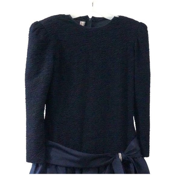 Vintage Rimini Bubble Dress Size 10 Ruched Shirred Top Rhinestone Bow Prom Homec - Picture 3 of 8